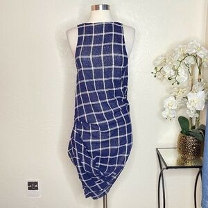 arae 100% fine boiled wool plaid high neck dress S